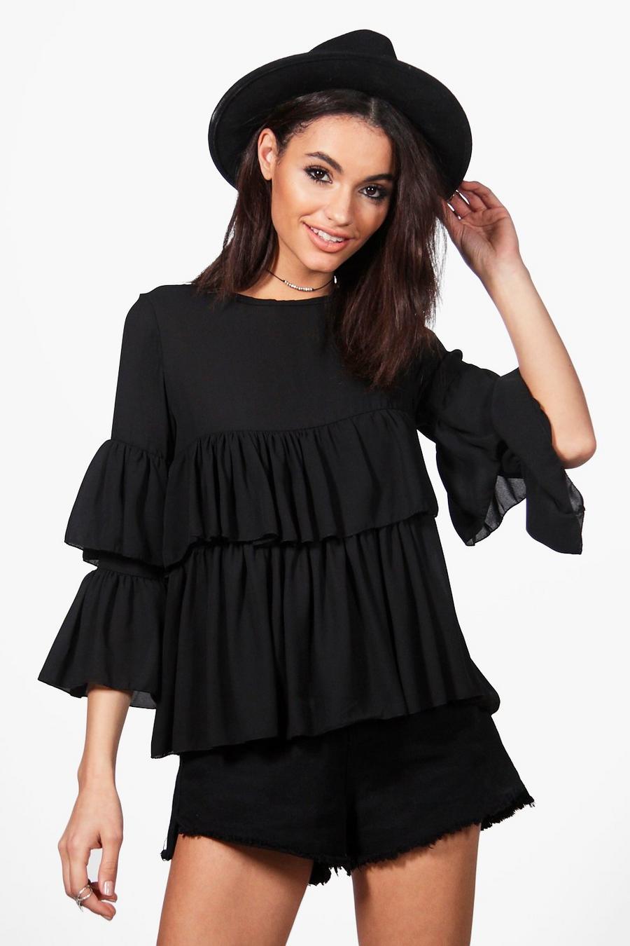 Black Ruffle Tiered Blouse image number 1