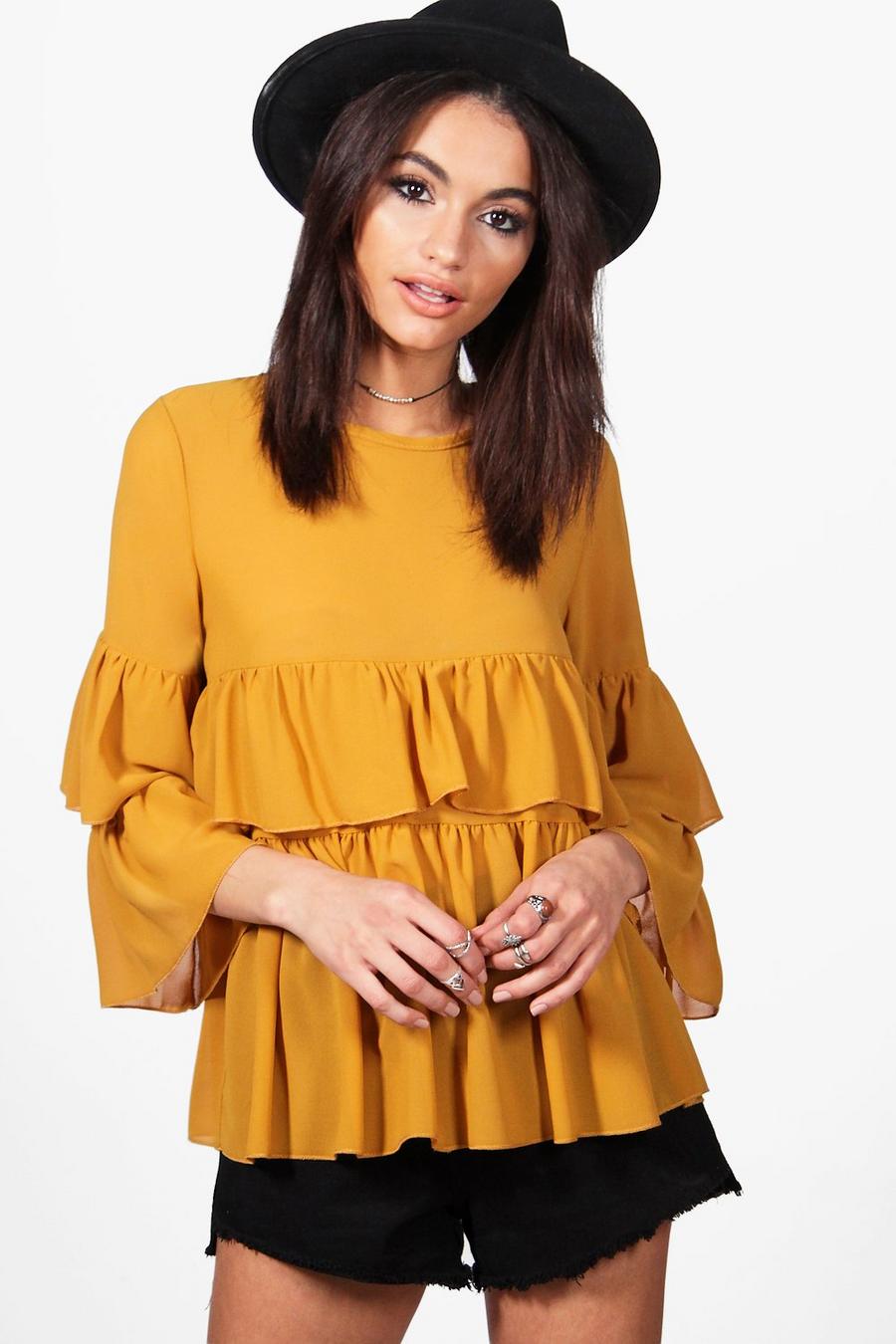 Mustard Ruffle Tiered Blouse image number 1