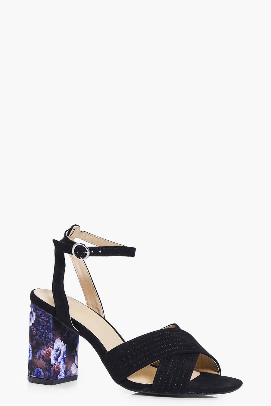 Black Saskia Floral Block Heel Sandal image number 1