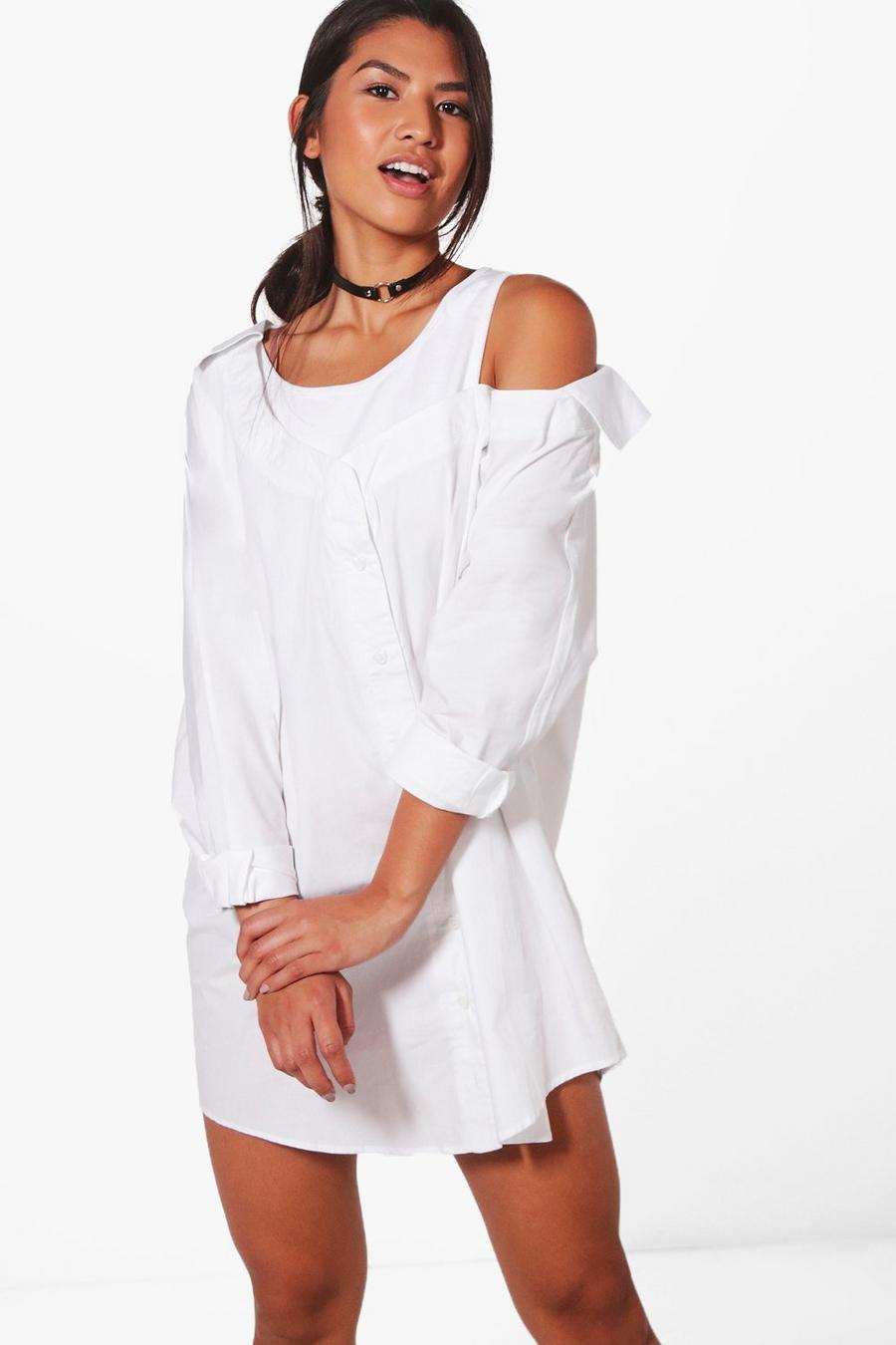 White 2 in 1 Shirt Dress image number 1