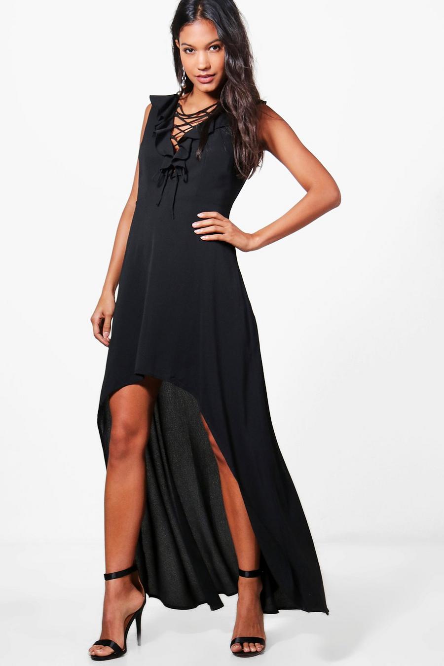 Lace Up Ruffle High Low Maxi Dress image number 1