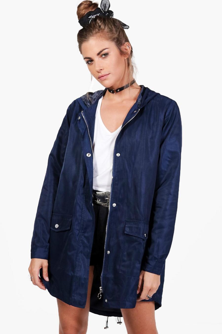 Navy Megan Dip Hem Hooded Parka image number 1