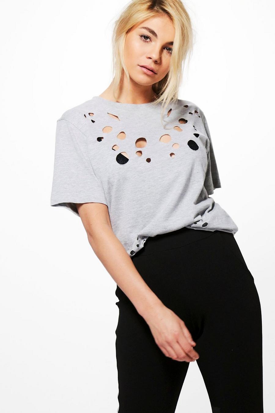 Grey marl Bethany Distressed Oversized T-Shirt image number 1