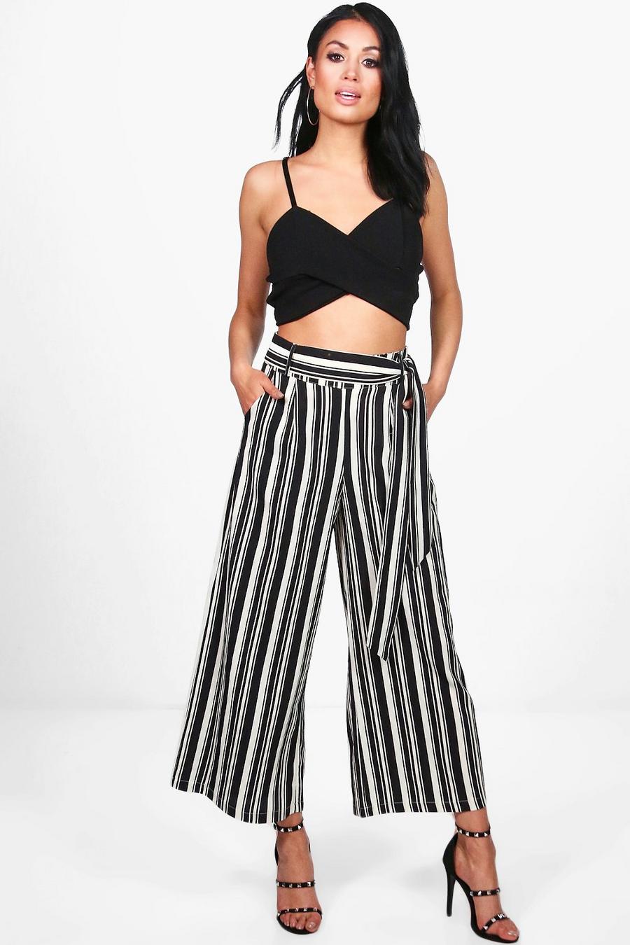 Tie Waist Striped Wide Leg Culottes image number 1
