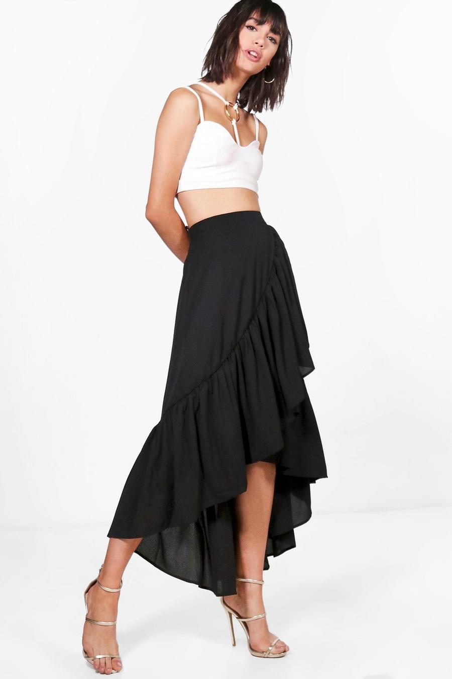 Black Ruffle Hem Maxi Skirt image number 1