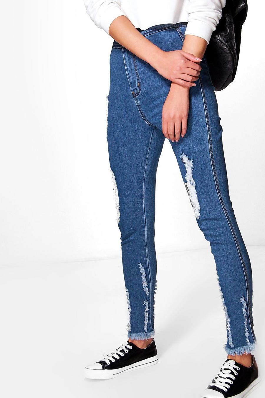 kellie jeans a tubo a vita alta con fondo sfilacciato image number 1