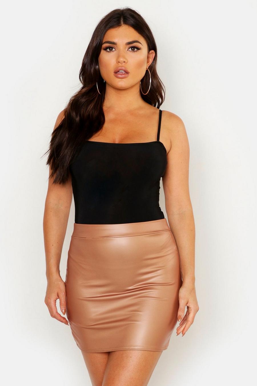 Sand Matte Faux Leather Stretch Mini Skirt image number 1