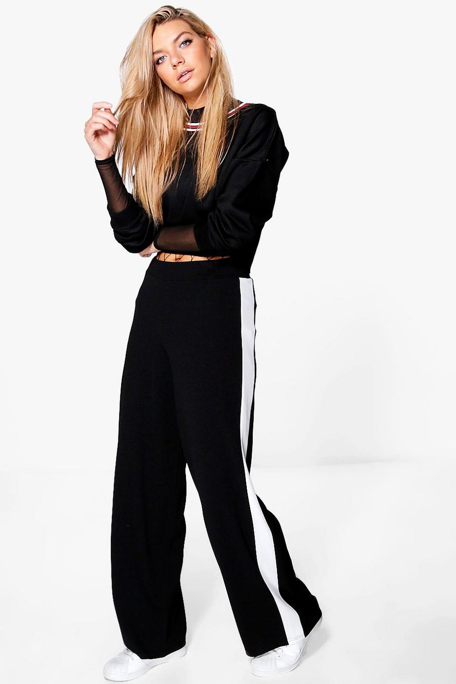 Contrast Panel Wide Leg Relaxed Pants image number 1