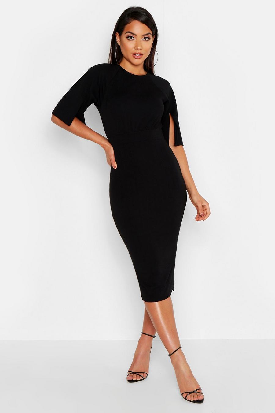 Black Split Sleeve Detail Wiggle Midi Dress image number 1