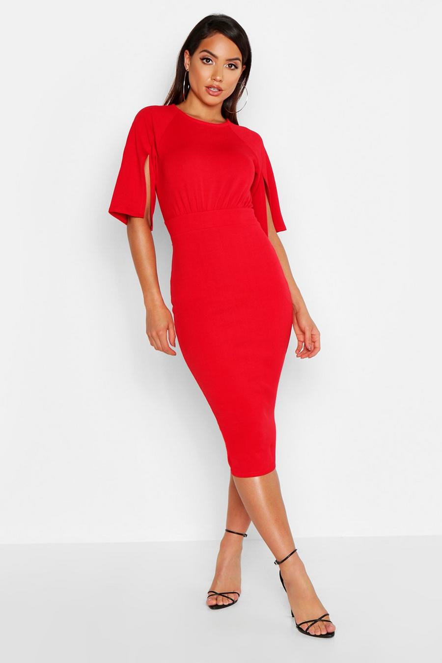 Red Split Sleeve Detail Wiggle Midi Dress image number 1
