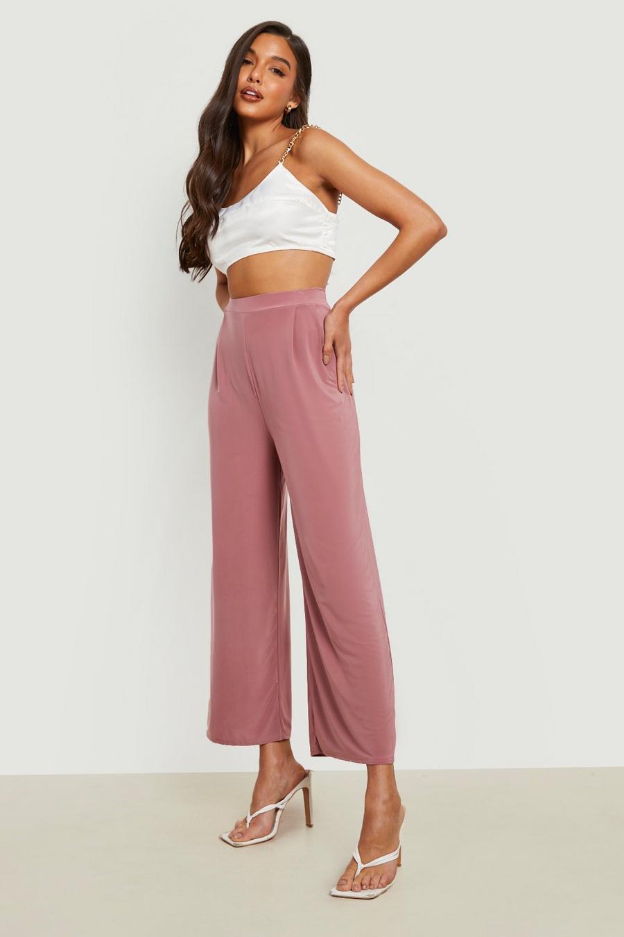 Mink Slinky Pleated Wide Leg Cropped Trousers image number 1