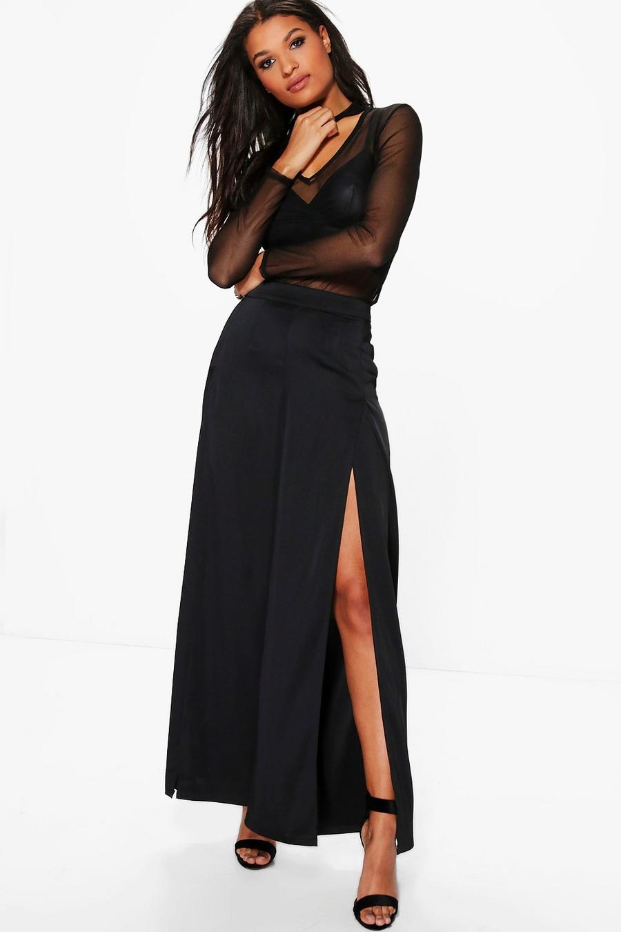 Satin Split Front Woven Wide Leg Trousers image number 1