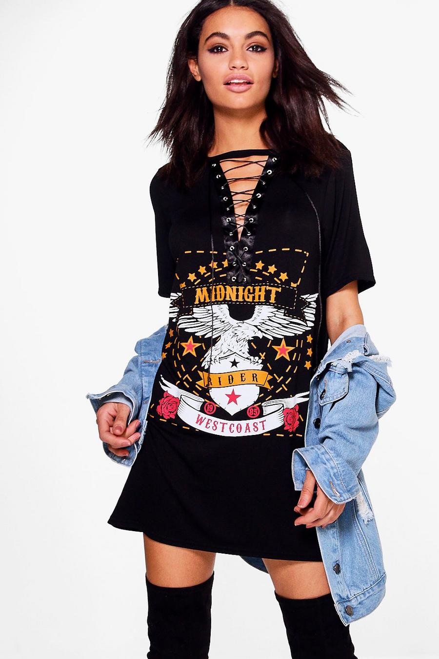 Sheeva T-Shirt-Kleid mit Schnürung und Band-Print image number 1