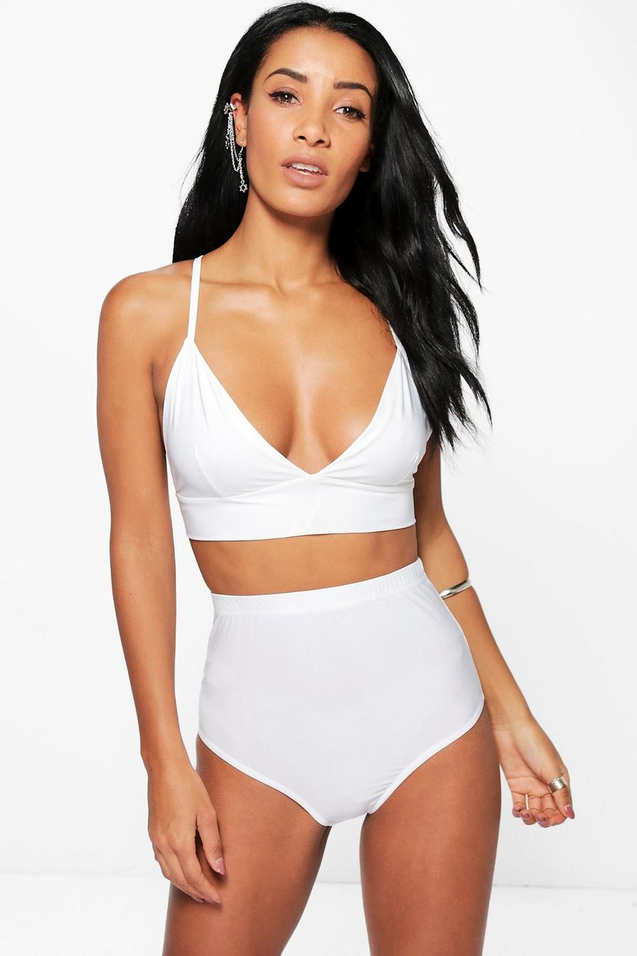 Ivory Slinky Triangle Bralet & Booty Short Two-Piece Set image number 1