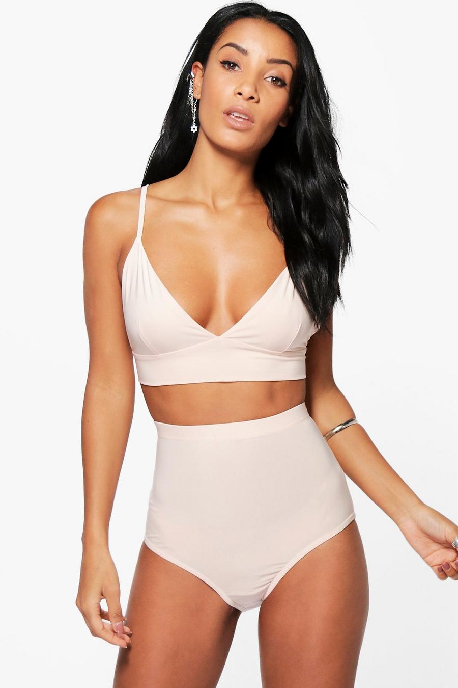 Nude Slinky Triangle Bralette & Hotpant Co-Ord Set image number 1