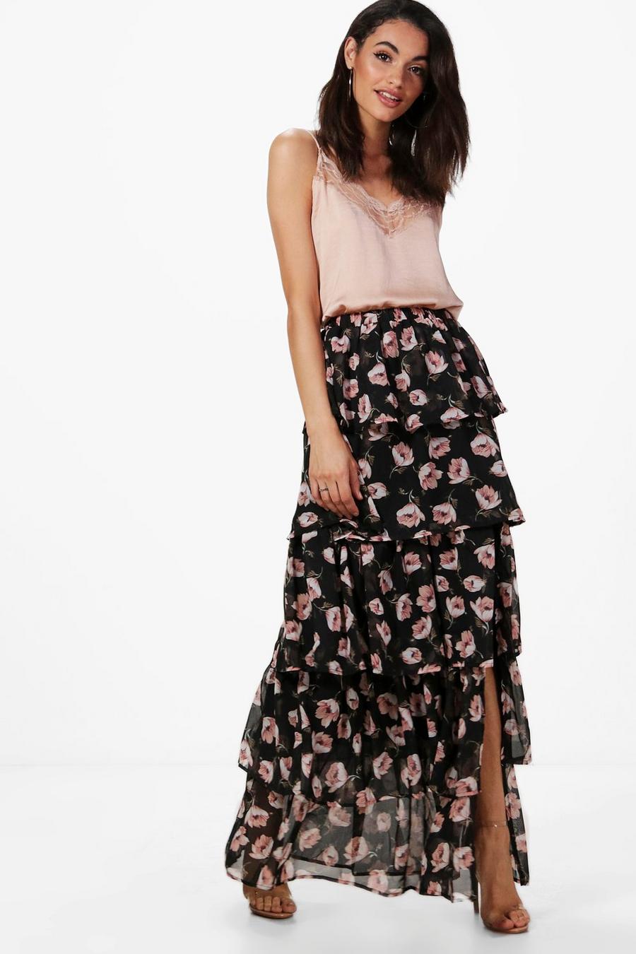 Large Floral Ruffle Tiered Maxi Skirt image number 1
