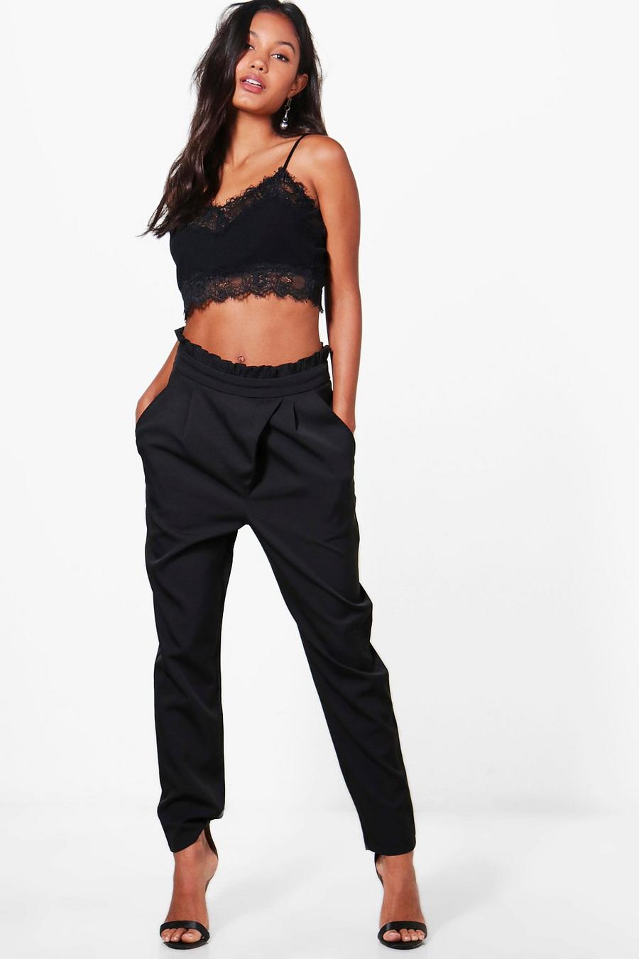Black Wrap Front Tie Waist Tailored Pants image number 1