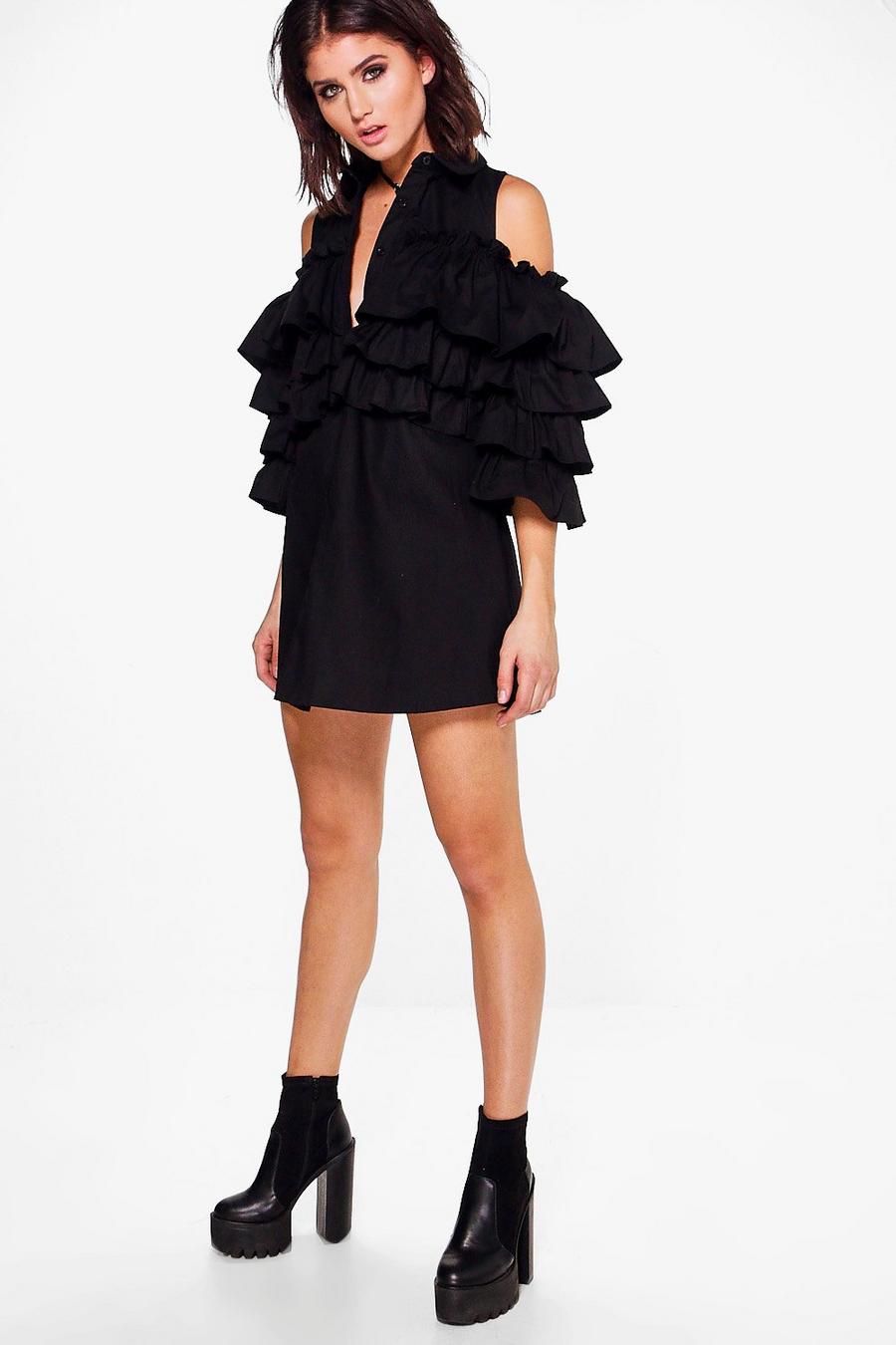 Tiered Ruffle Shirt Dress image number 1