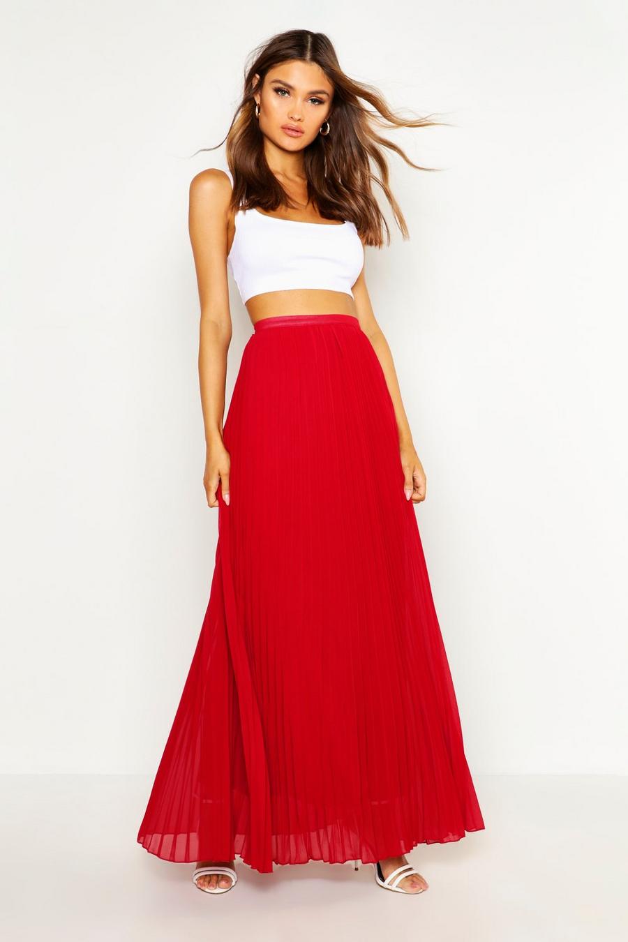 Berry Geplooide Chiffon Maxi Rok image number 1