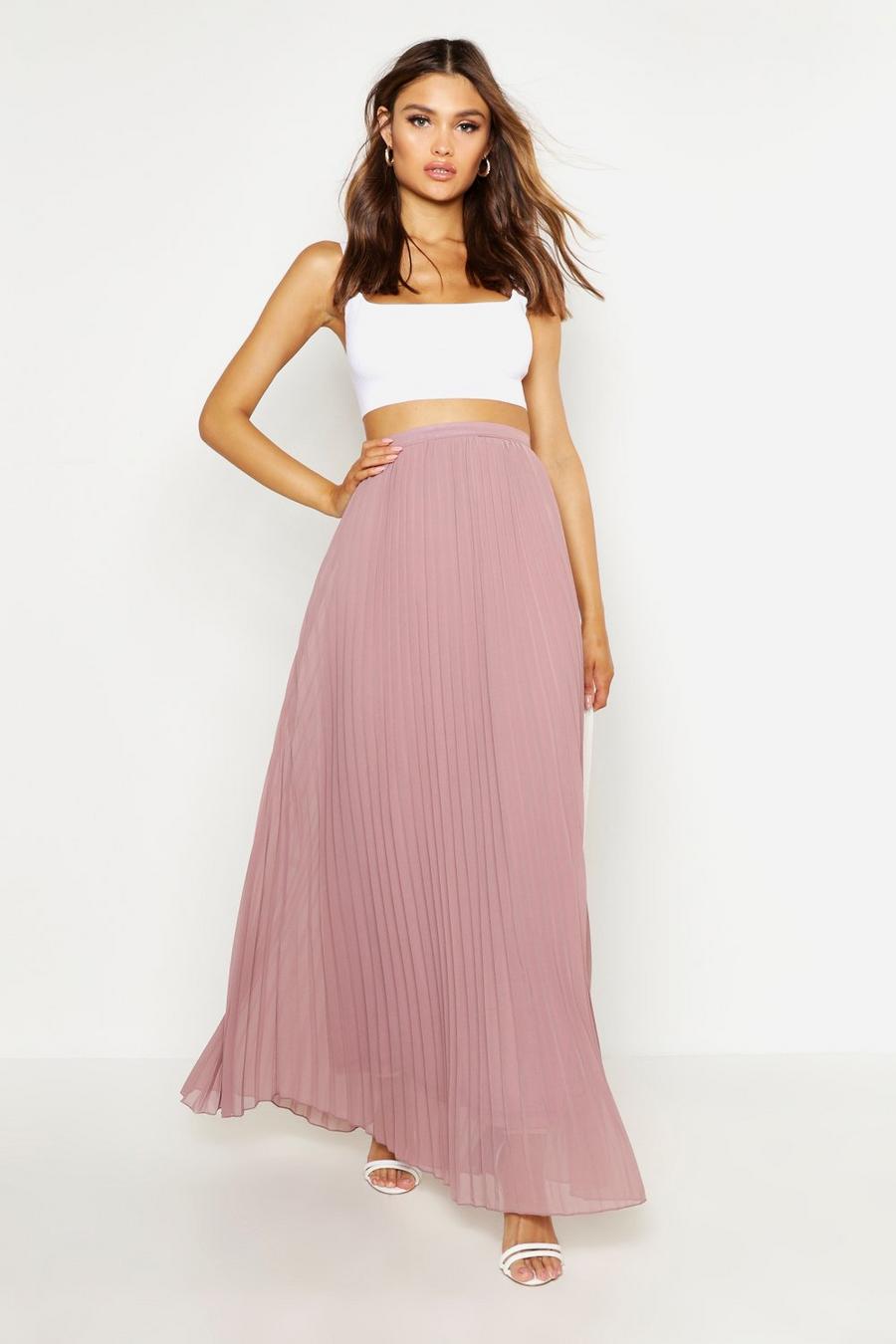 Taupe Chiffon Pleated Maxi Skirt image number 1