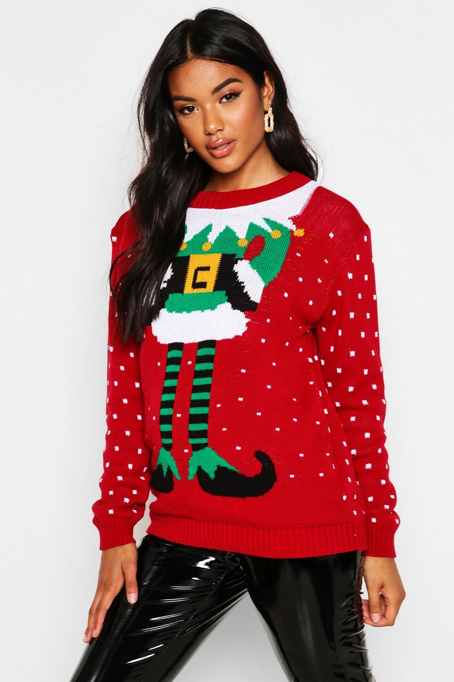 Pullover natalizio con elfo, Rosso image number 1