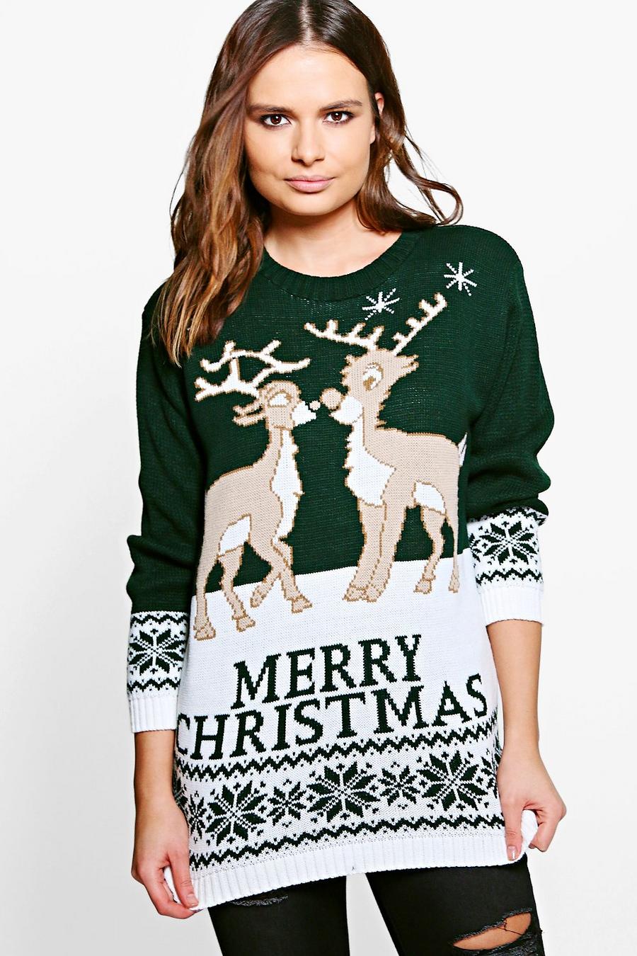 Bottle Two Reindeers Merry Christmas Sweater image number 1