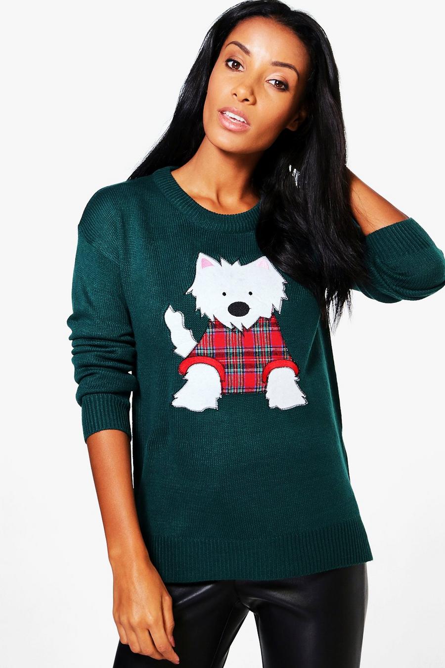 Libby Split Hem Scotty Dog Applique Christmas Sweater image number 1