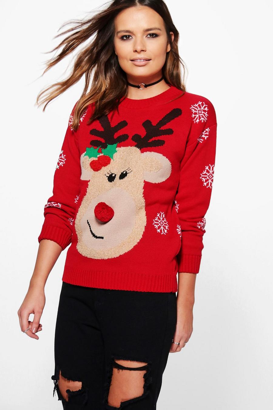 Red Maria 3D Christmas Rudolph Christmas Jumper image number 1