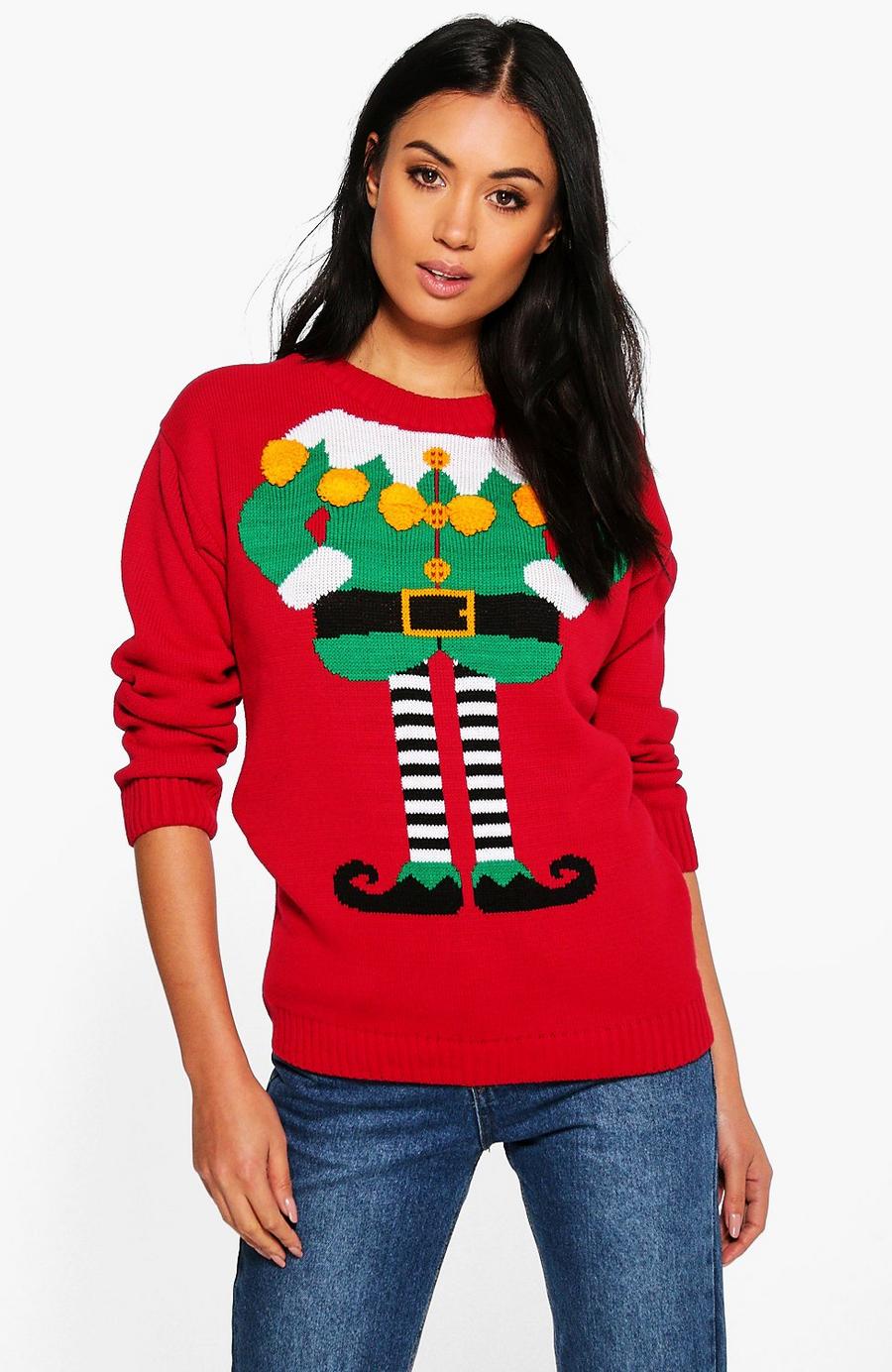 Pullover natalizio con pompon e elfo image number 1