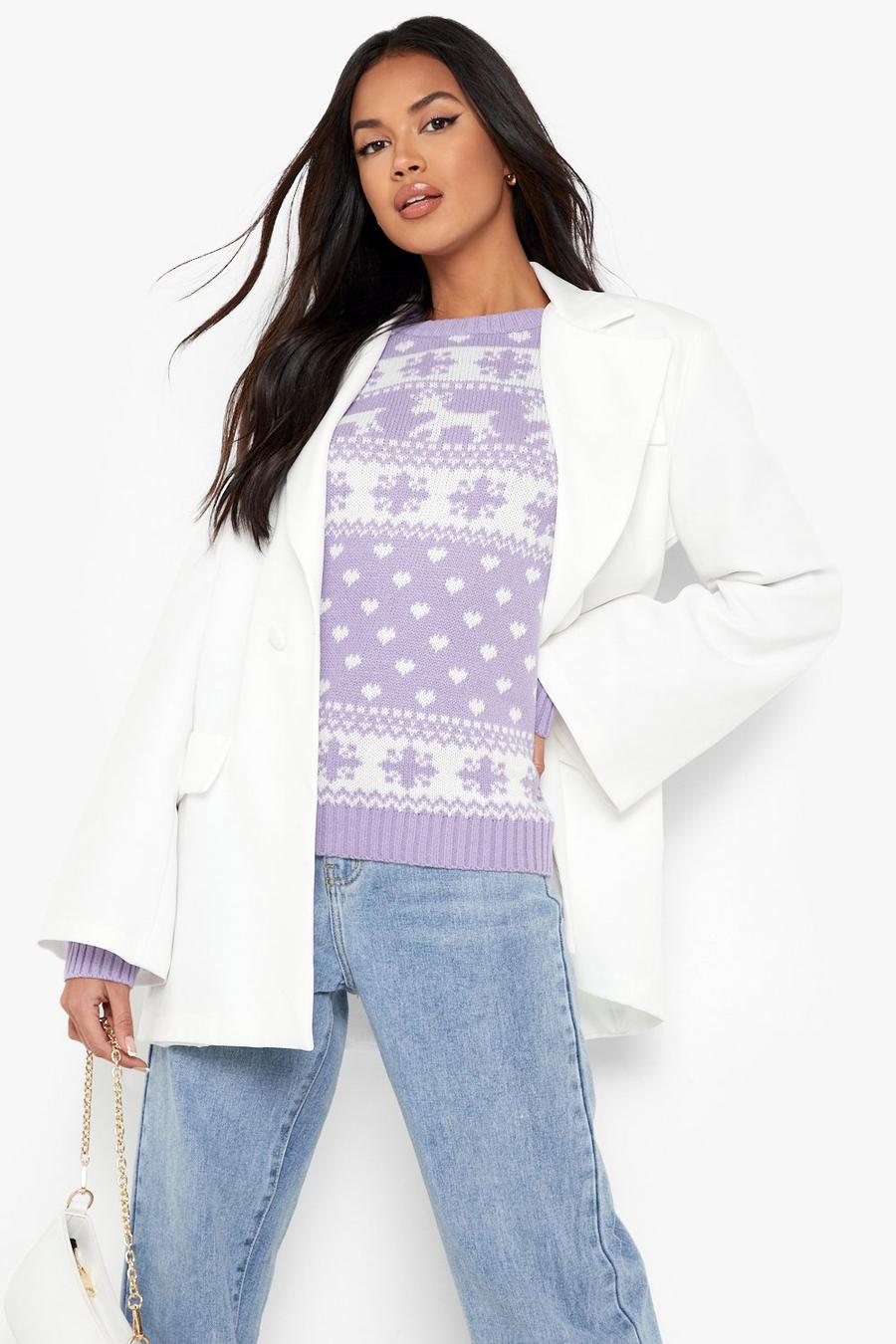 Lilac Reindeers And Snowflake Christmas Sweater image number 1
