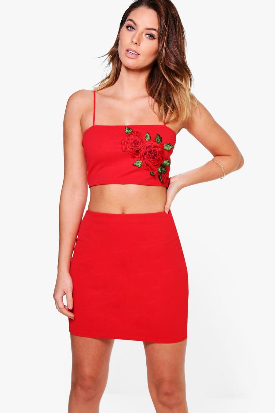 Reeva Embroidered Crop & Mini Skirt Co-Ord image number 1