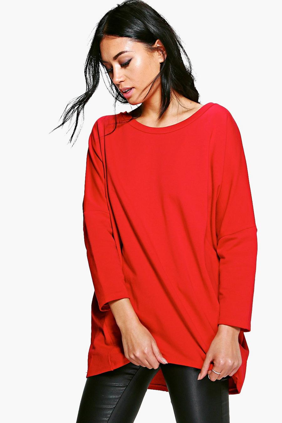 Red Tess Oversized Batwing Sweatshirt image number 1