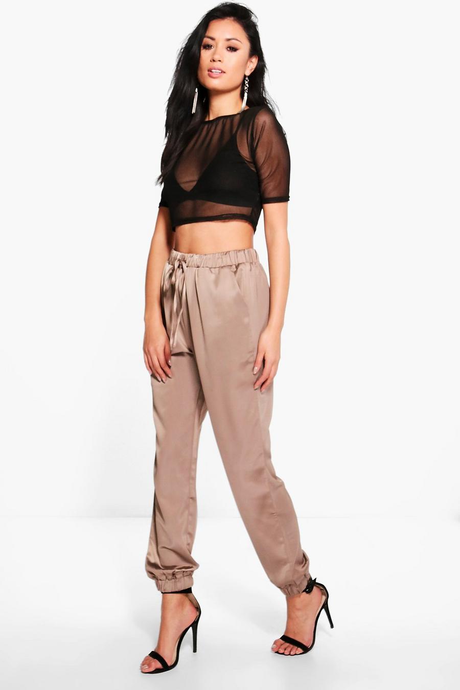 Khaki Willow Luxe Satin Joggers image number 1