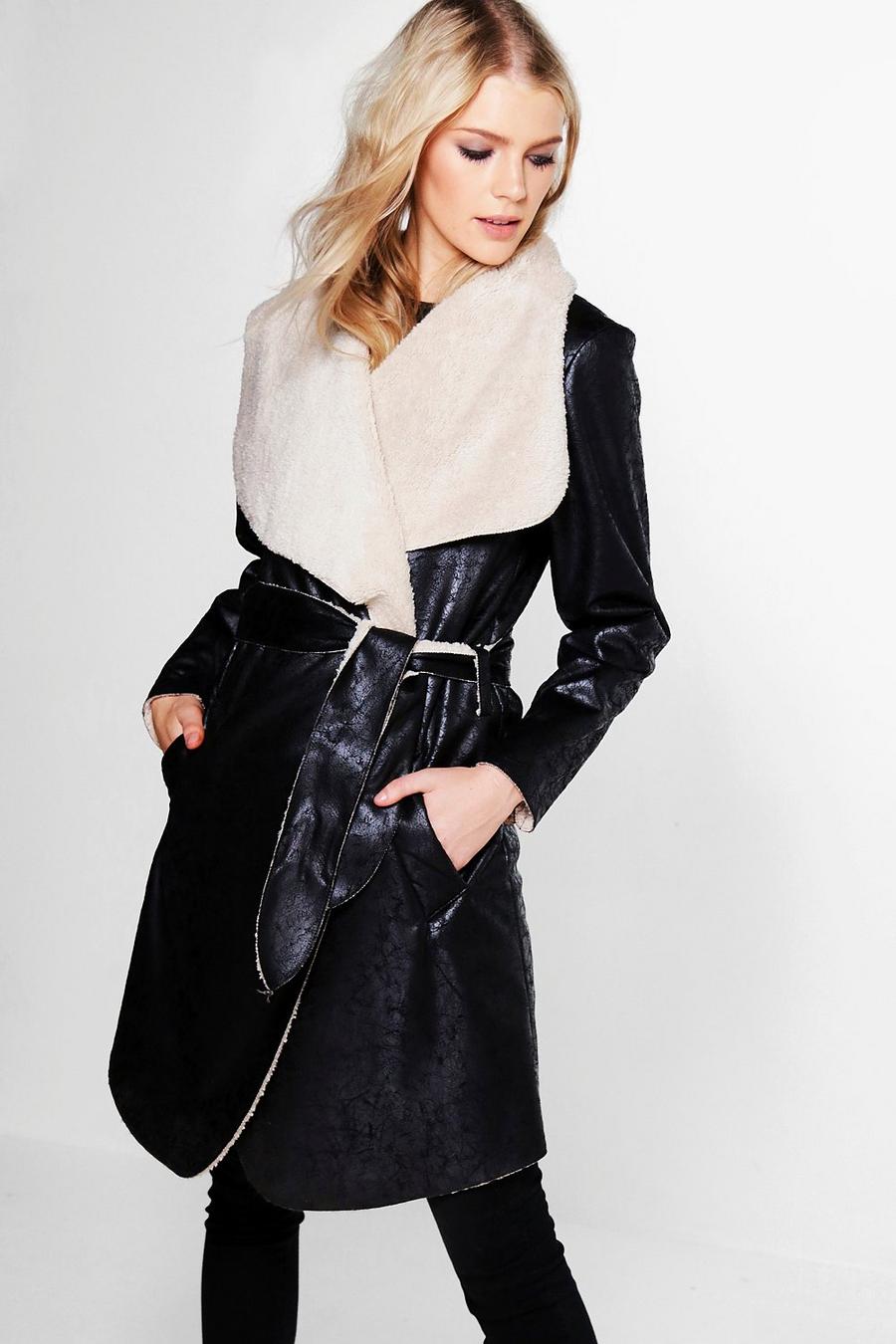 Emilia Waterfall Faux Fur Collar Belted Duster image number 1