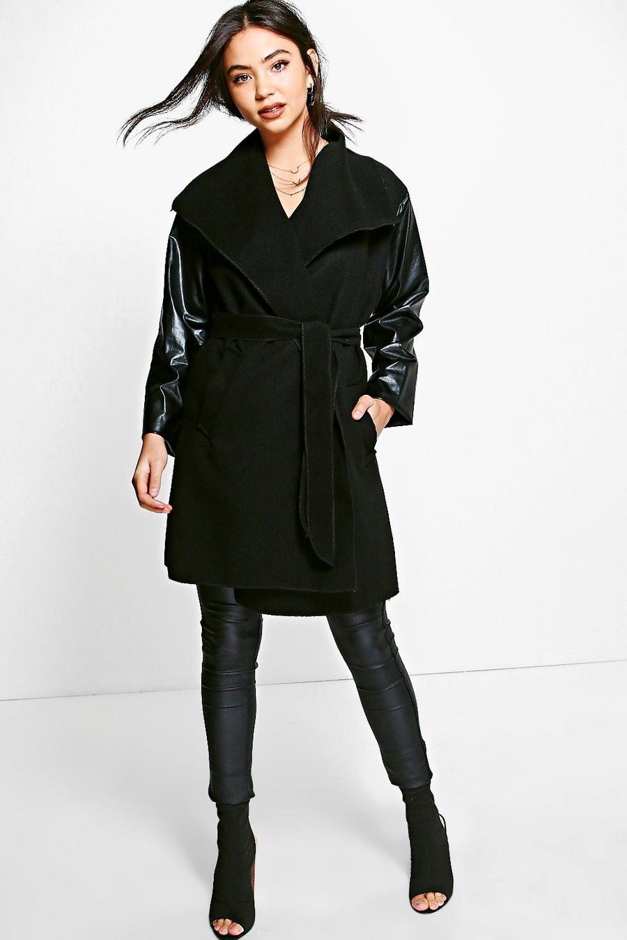 Black Lauren Faux Leather Sleeve Coat image number 1