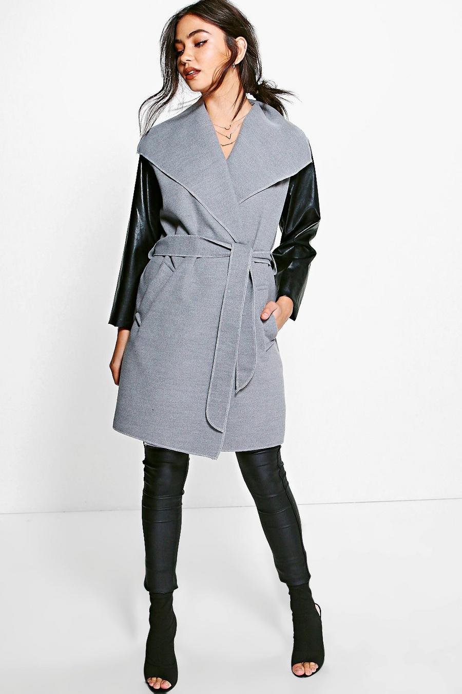 Grey Lauren Faux Leather Sleeve Coat image number 1