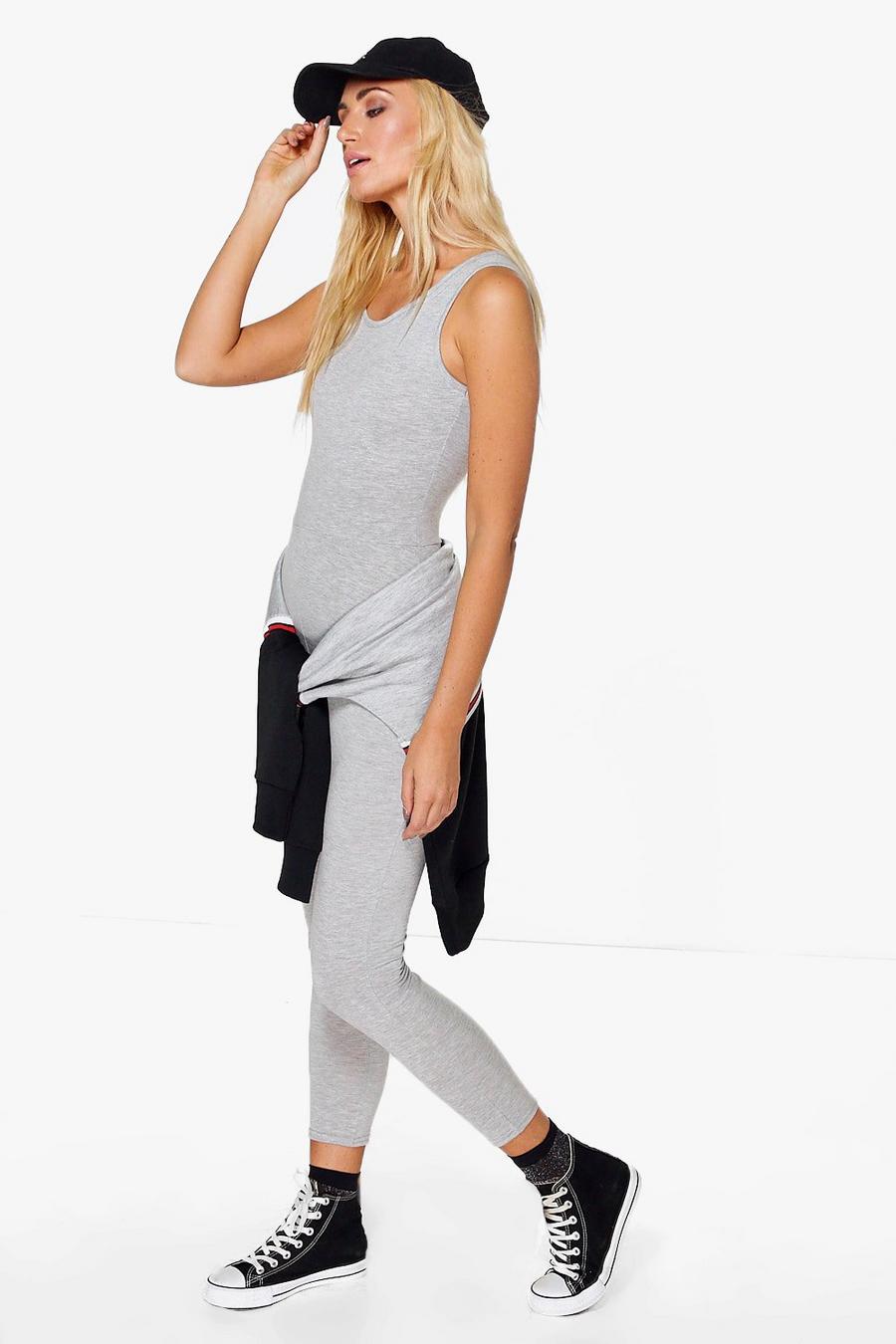 Grey Basic Jersey Knit Unitard image number 1