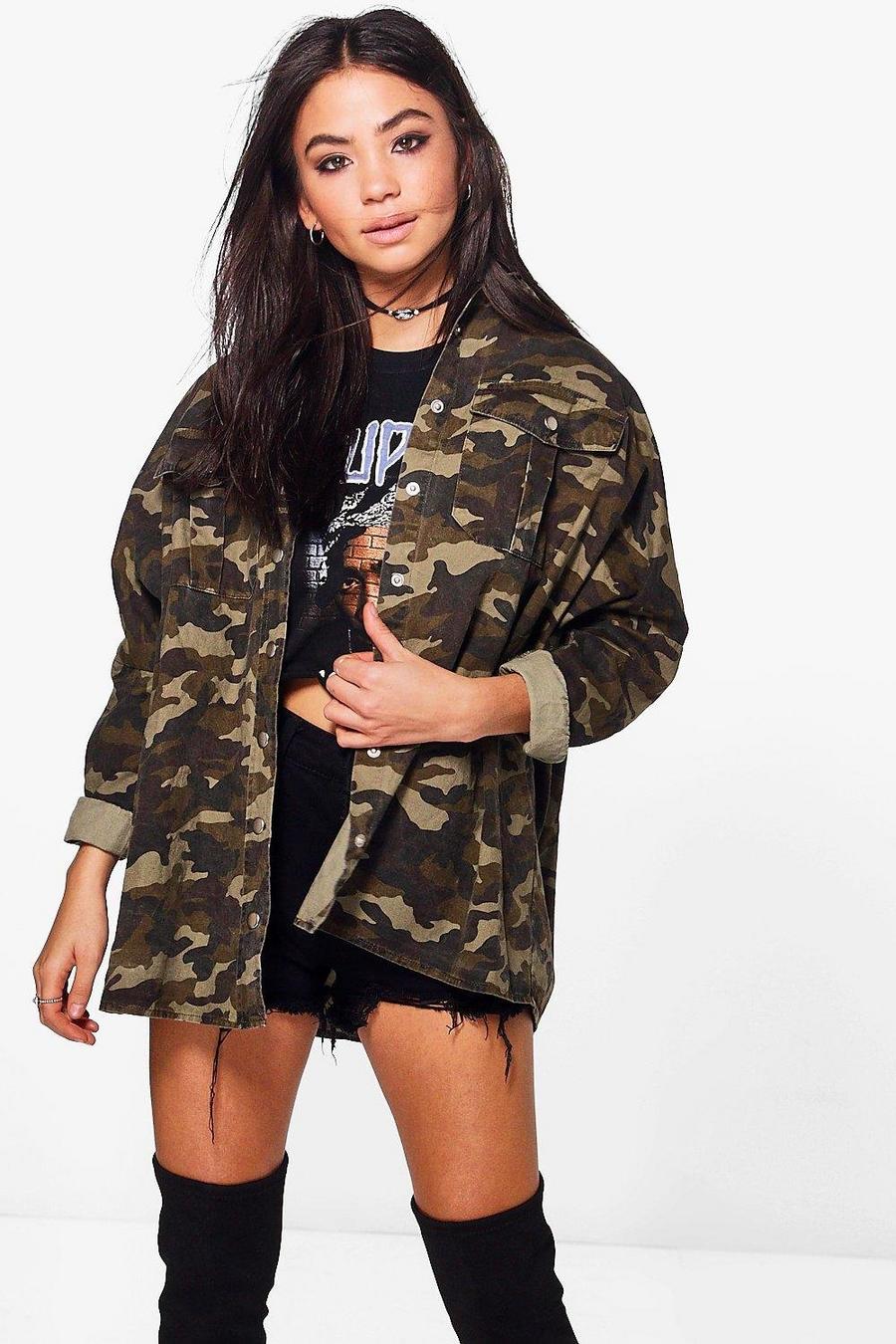 Meerdere Gebleekte Oversized Camo Spijkerblouse image number 1