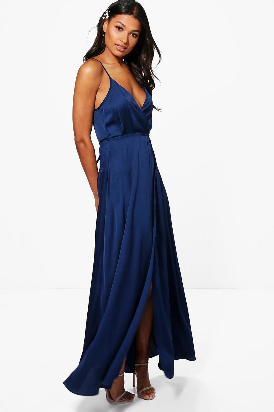 Boutique Ondine Satin Strappy Wrap Maxi Dress image number 1