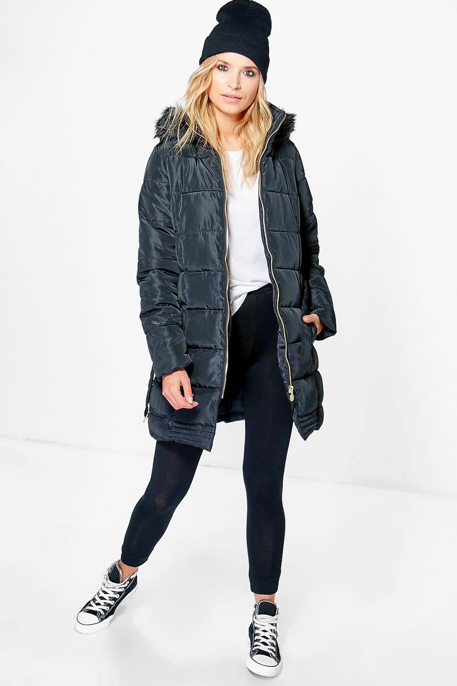 Mia Quilted Belted Coat With Faux Fur Hood image number 1