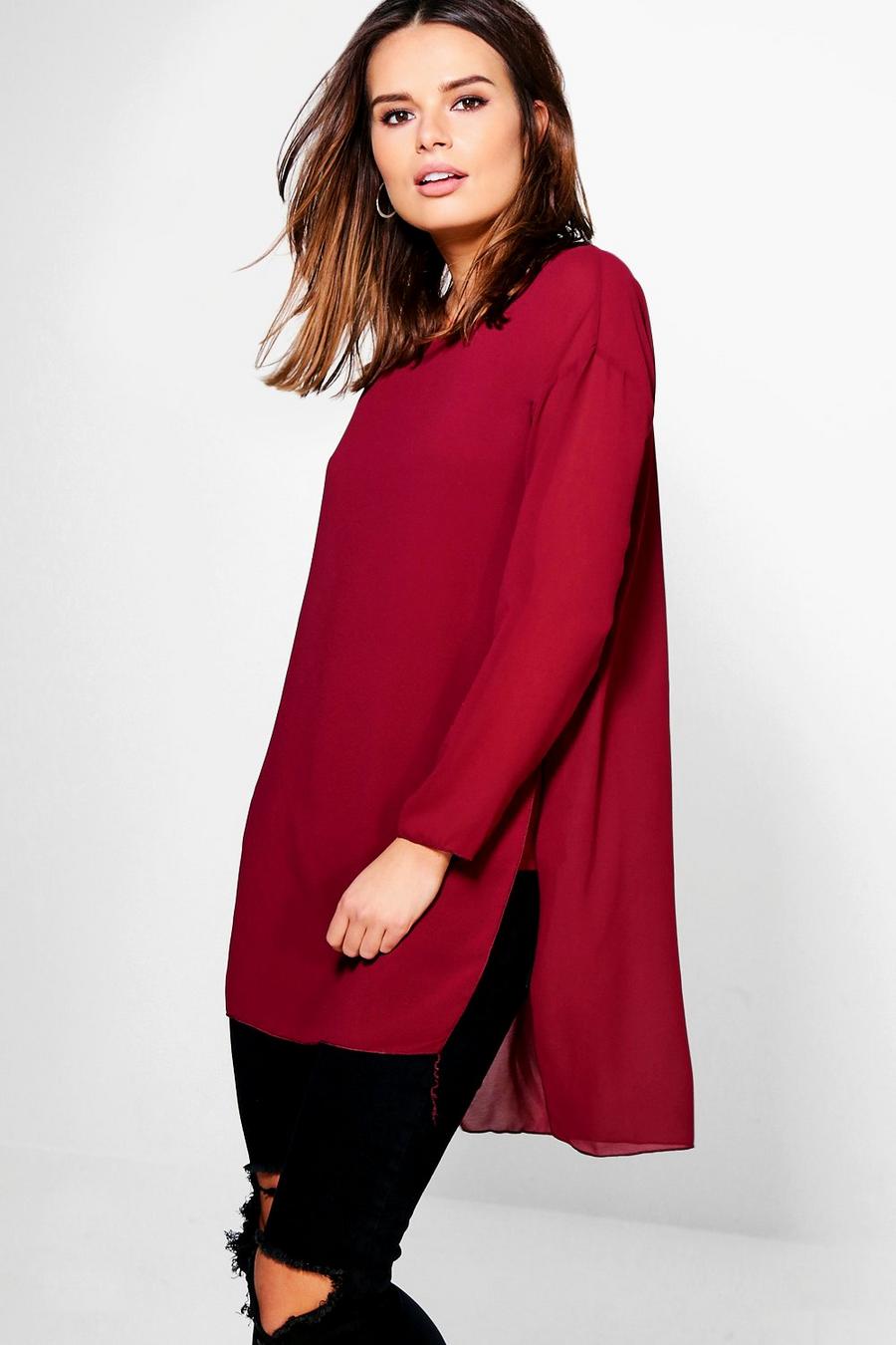 Wine Bella Oversized Long Sleeve Double Layer Top image number 1
