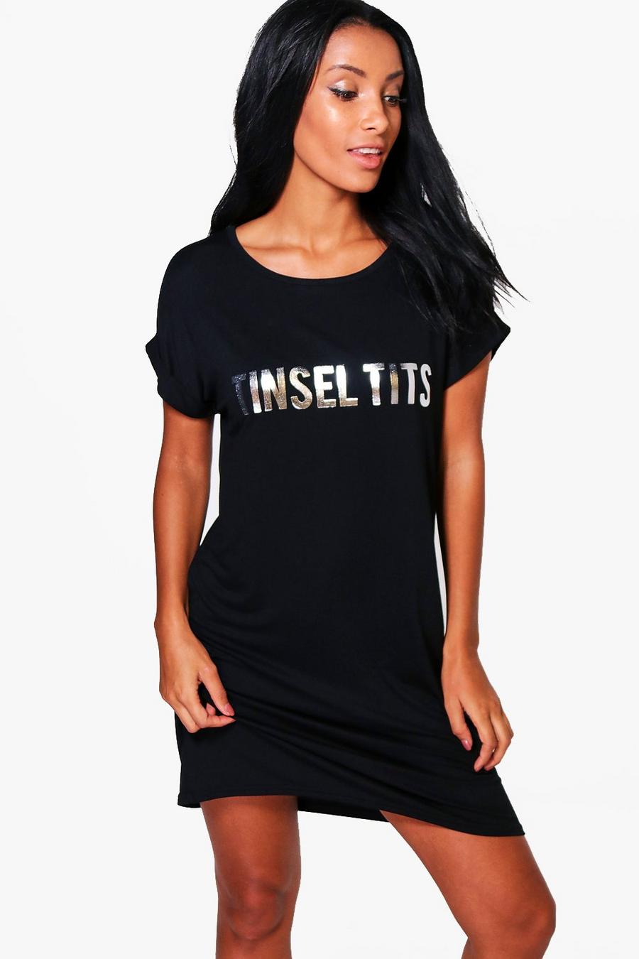 Black Christmas Jo Metallic Tinsel Tits T-Shirt Dress image number 1