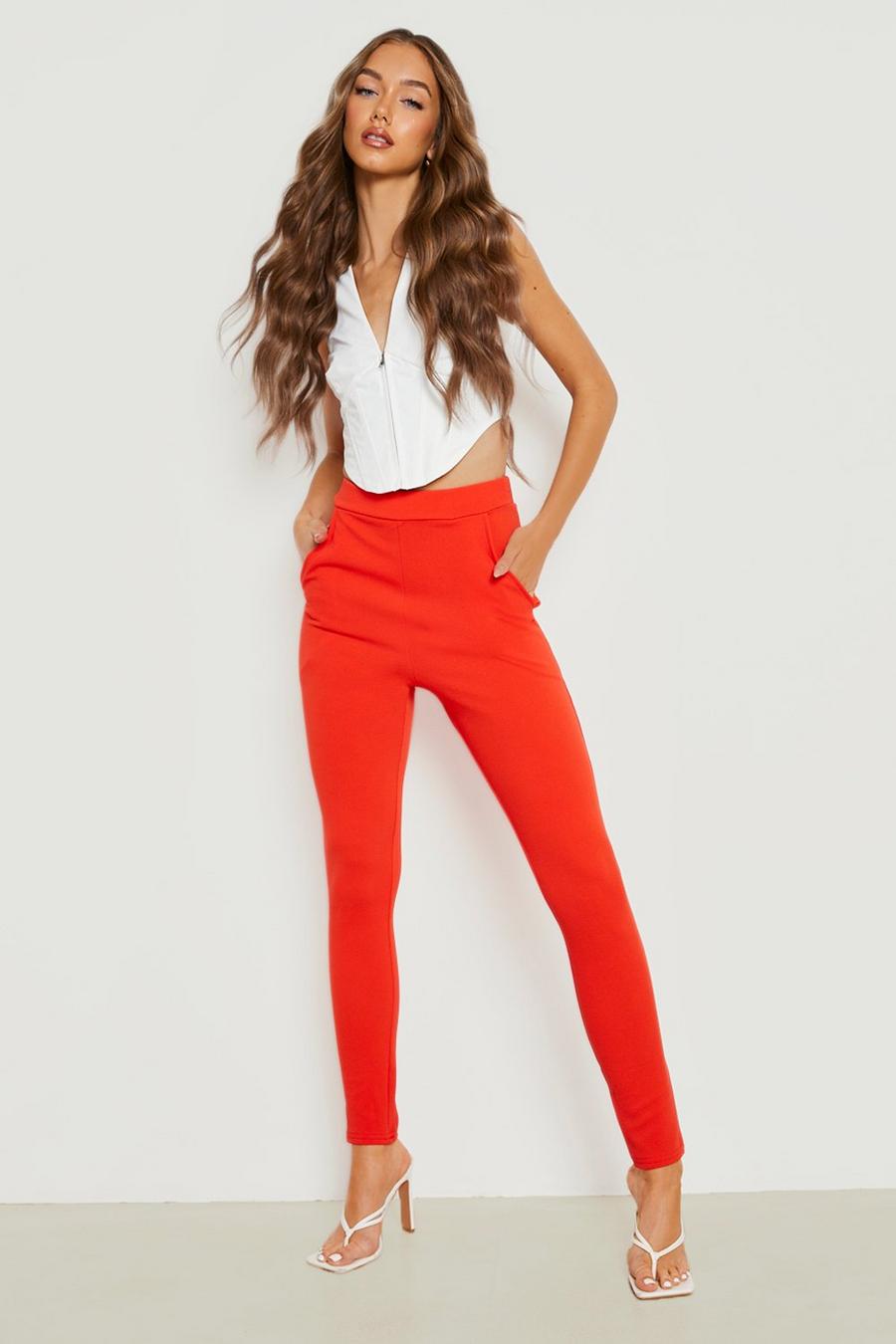 Pantalones pitillo elásticos básicos de tela crepé, Orange image number 1