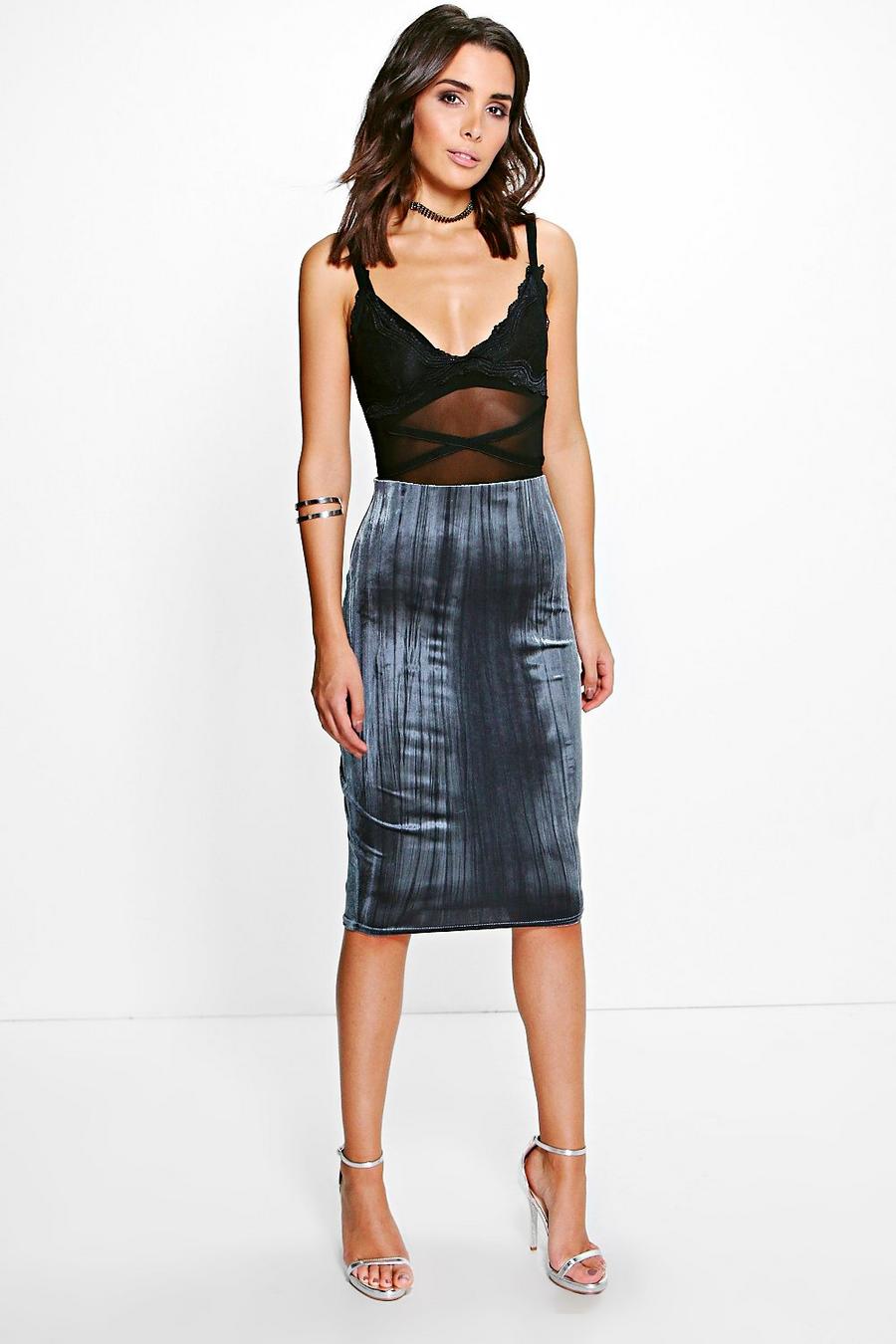 Sofi Pleated Velvet Midi Skirt image number 1