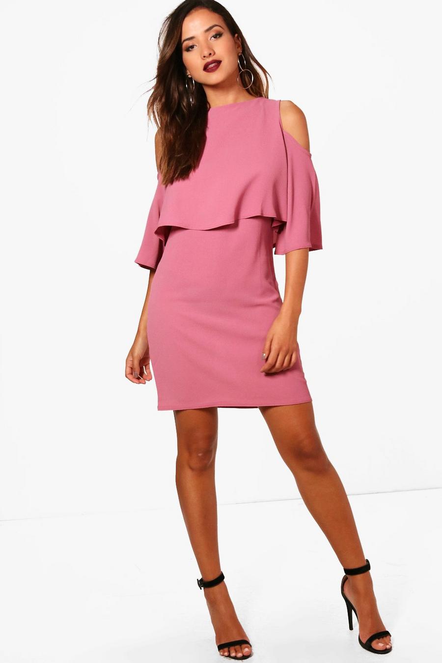 Doppellagiges Kleid mit ausgeschnittenen Schultern, Rosé image number 1