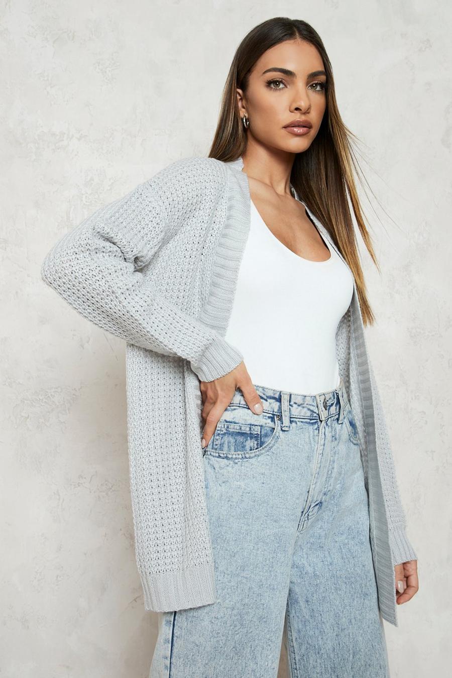 Grey Edge To Edge Waffle Knit Cardigan image number 1