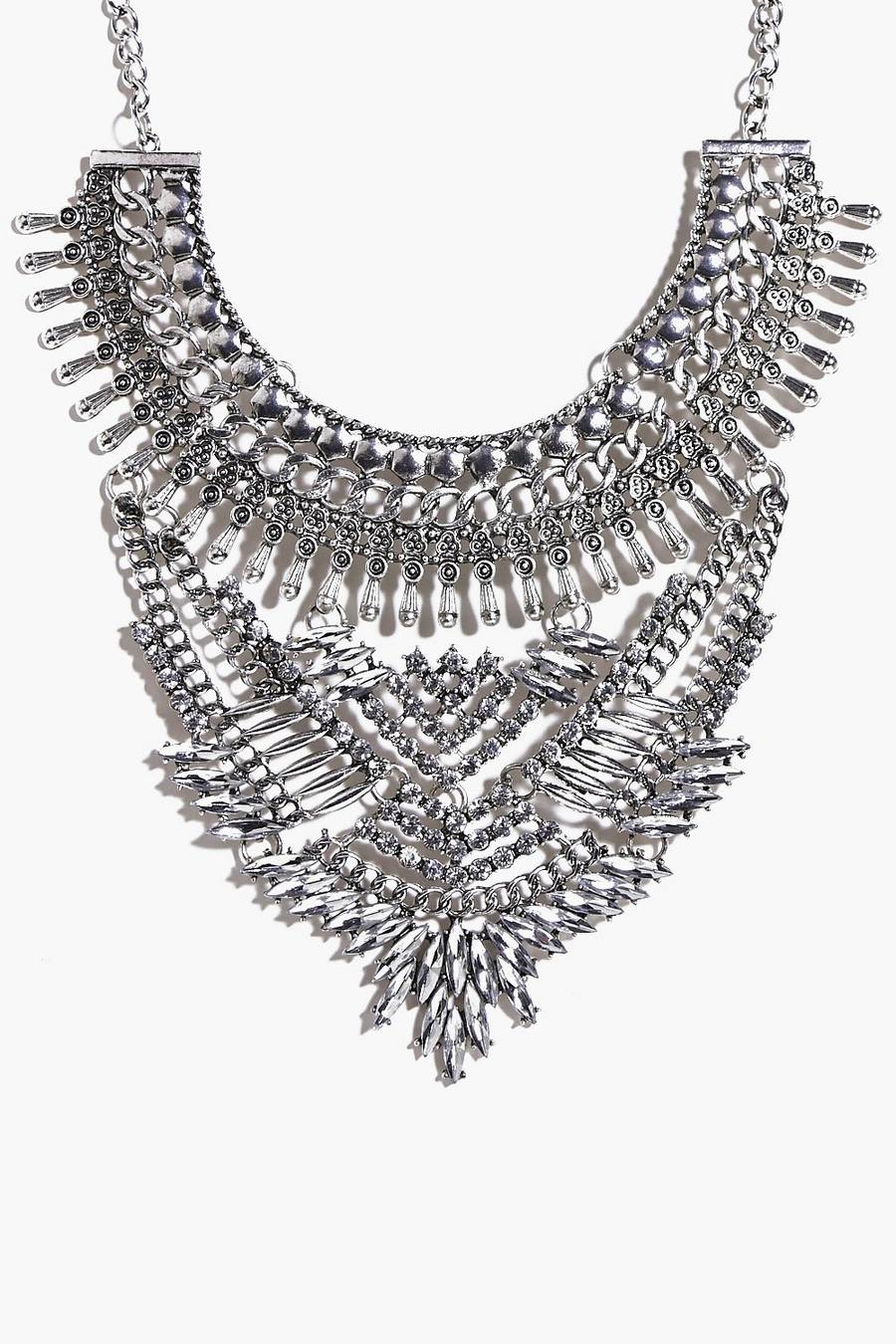 Neve Auffällige Halskette mit Kettchen und Strass, Silber image number 1