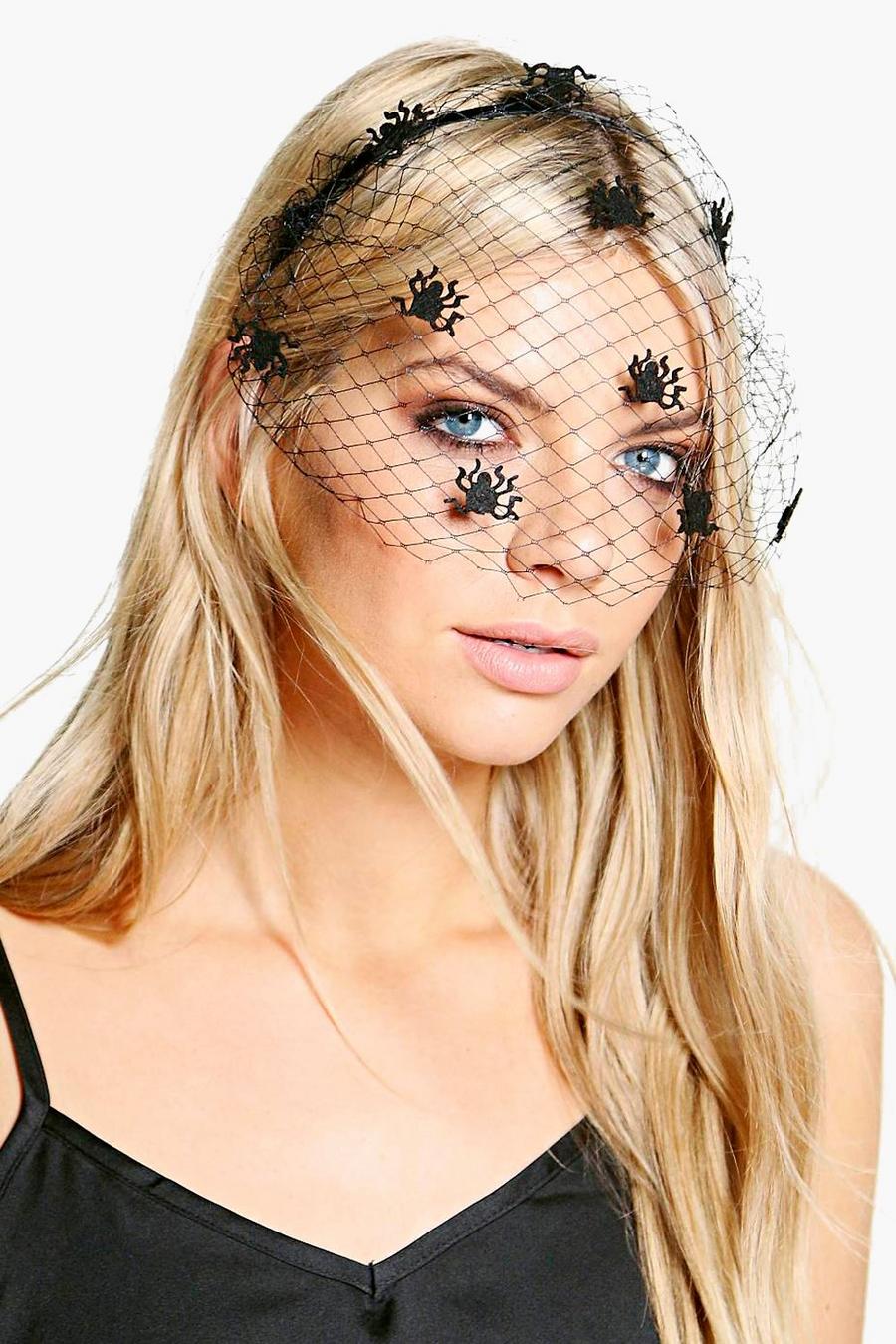 Zwart Halloween-haarband met spinnensluier image number 1