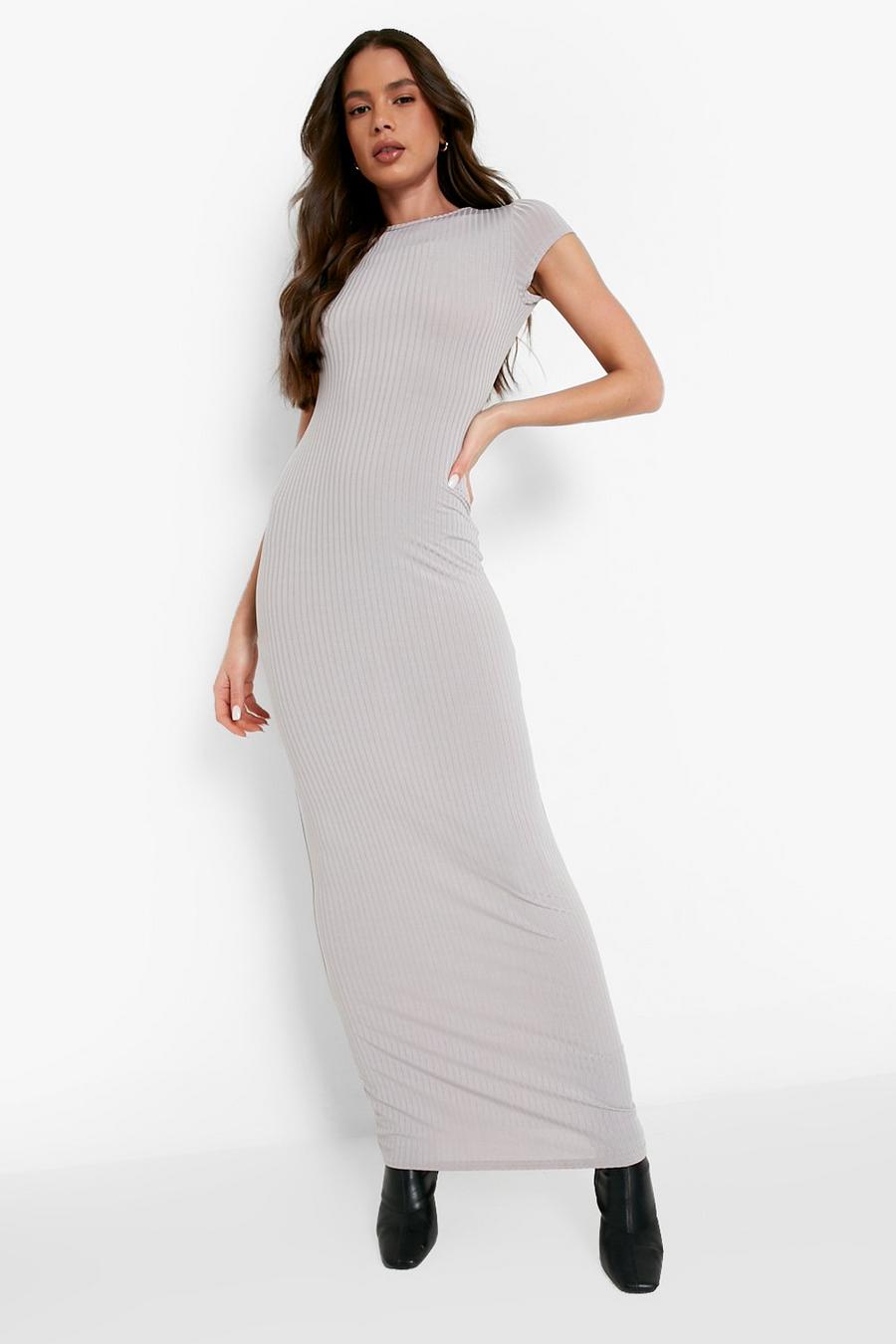 Geripptes Bodycon-Kleid mit kurzen Ärmeln, Grau image number 1
