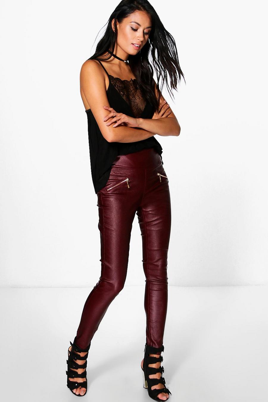 Berry Willow Coated Super Stretch Zip Back Skinny Pants image number 1